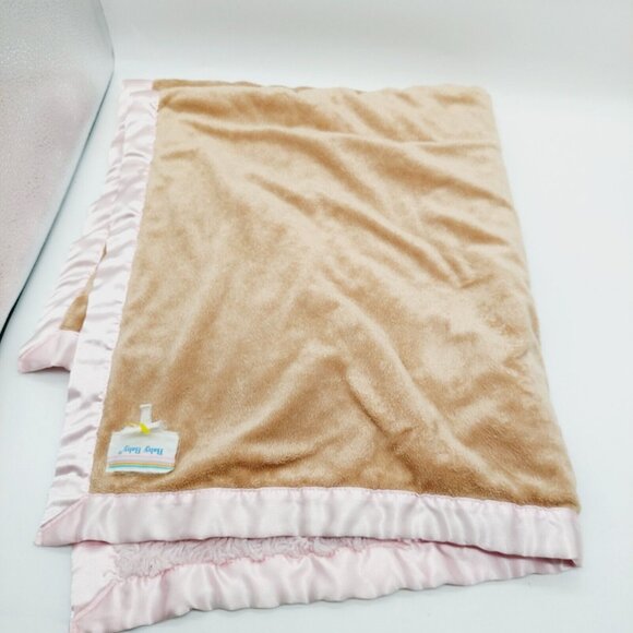 Baby Baby Blanket Satin Trim Pink & Brown Lovey 29x31 - Picture 1 of 9